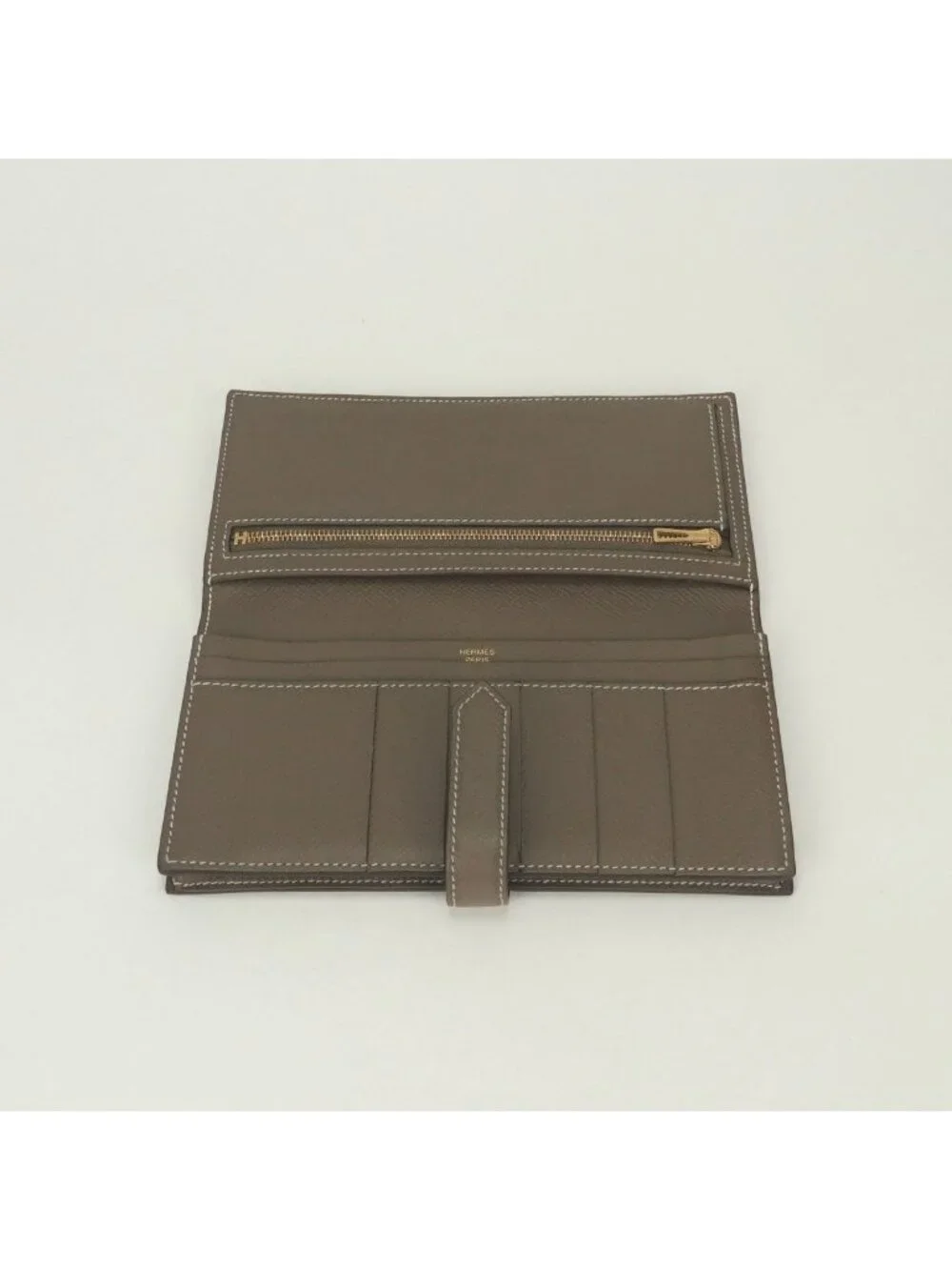 Hermes Bearn Souffle Wallet Epsom Etoupe Gray Gold Veau